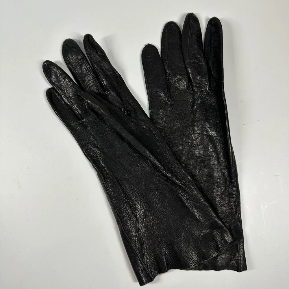 Vintage Black Kidskin Leather Gloves Philippines Formal Event Size 6.5‎